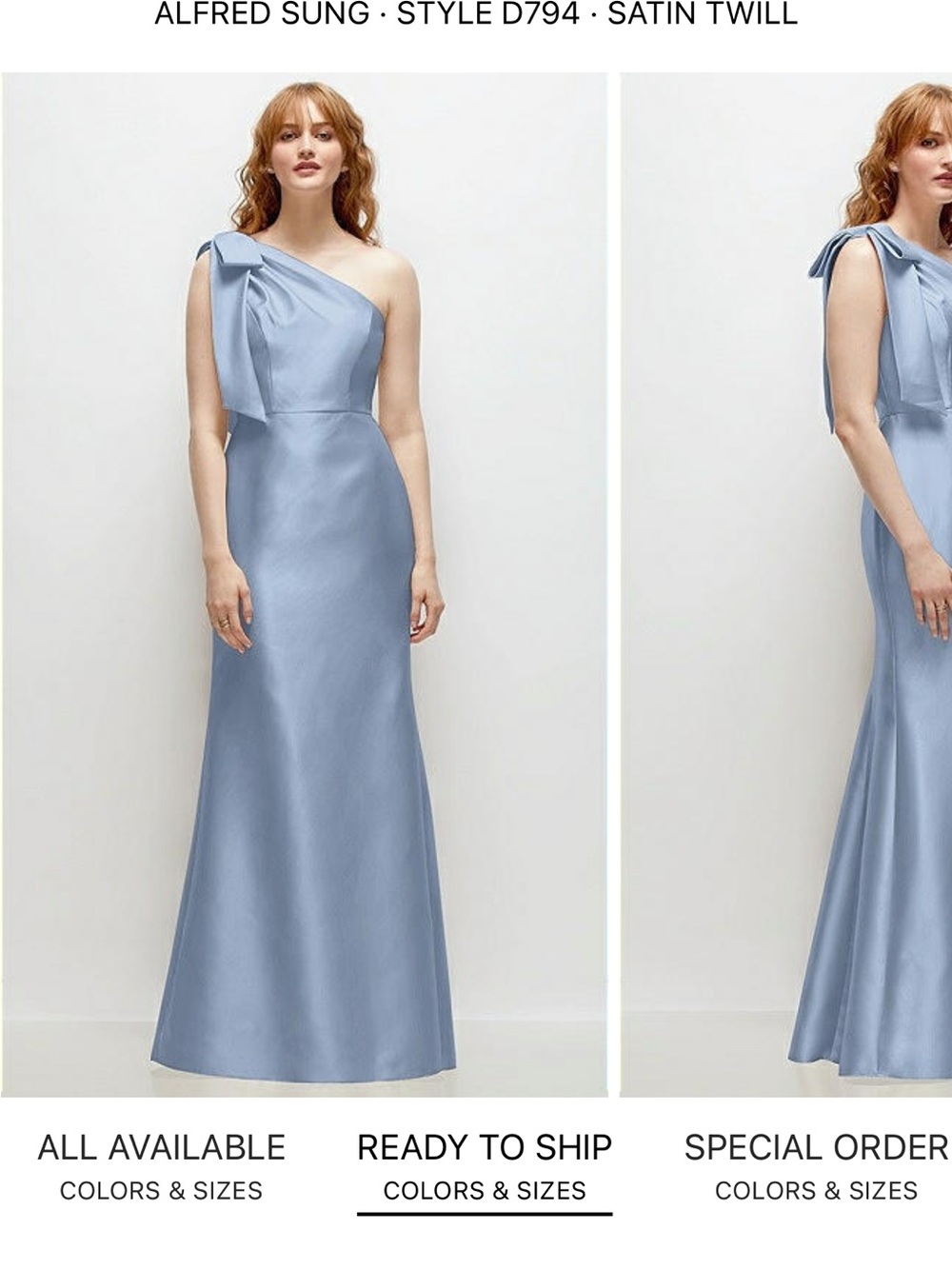 ALFRED SUNG One-Shoulder Satin Gown in Light Blue